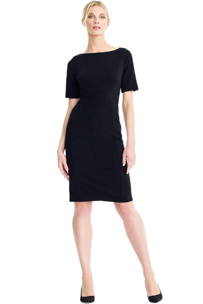 Short Sleeve Sheath Dress with Boat Neckline - Adrianna Papell