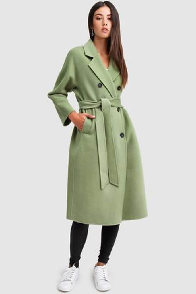 Boss Girl Double-Breasted Wool Coat in Kiwi - Belle & Bloom