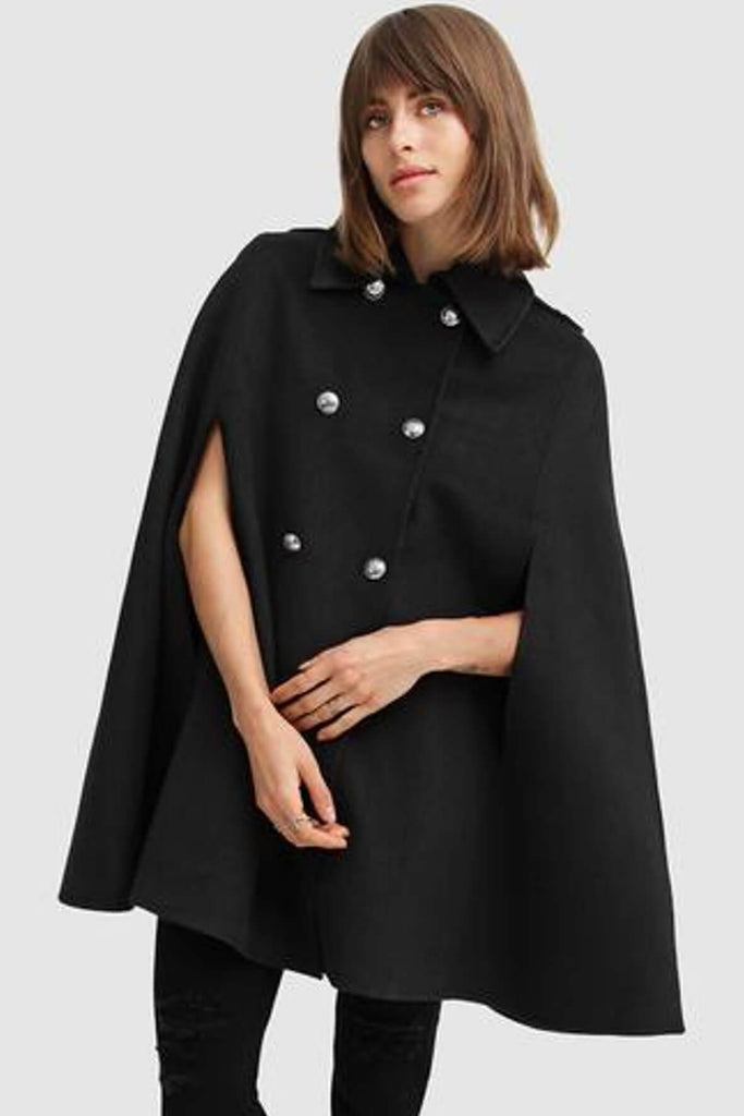 On My Mind Wool Blend Cape in Black - Belle & Bloom