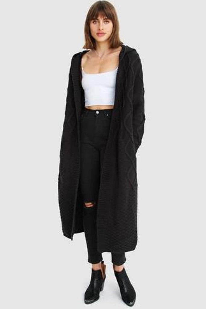 Retrograde Hooded Cable Cardigan in Black - Belle & Bloom