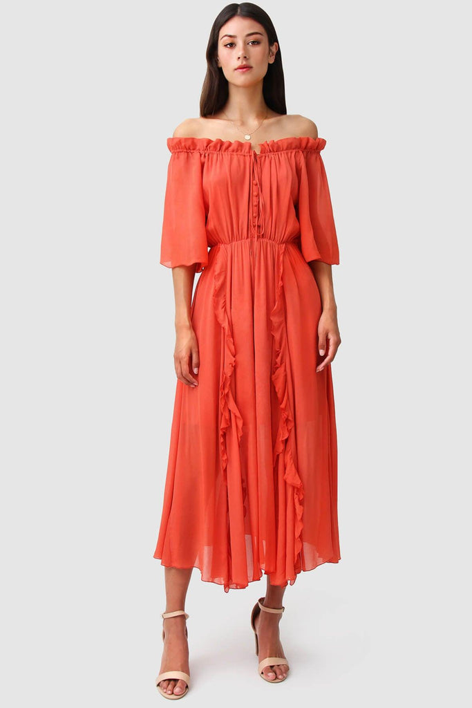 Amour Amour Ruffled Maxi Dress in Red - Belle & Bloom