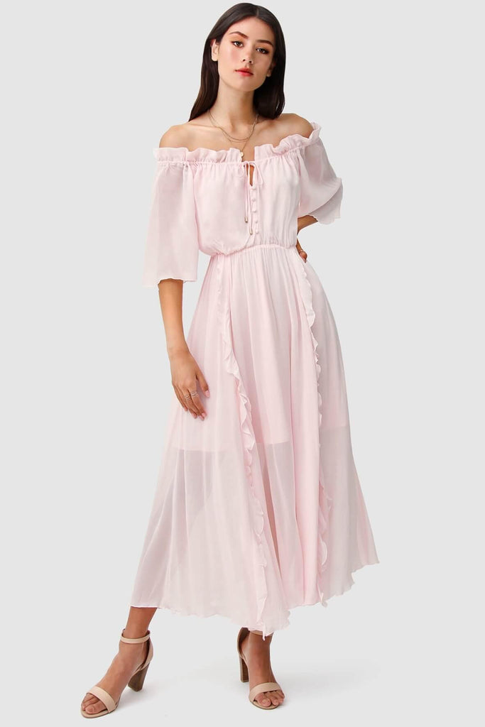 Amour Amour Ruffled Maxi Dress in Blush - Belle & Bloom