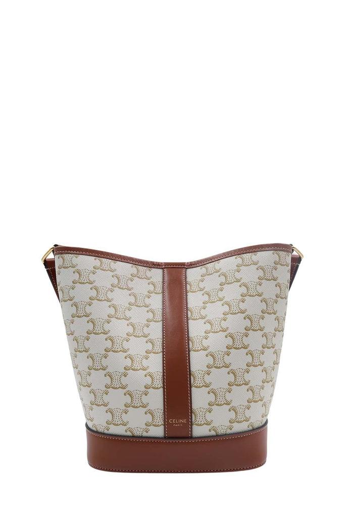 Small Bucket Triomphe Canvas White Brown - CELINE