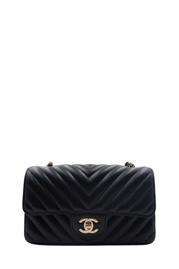 Chevron Classic Mini Rectangular Flap Bag with Gold Hardware Black - CHANEL