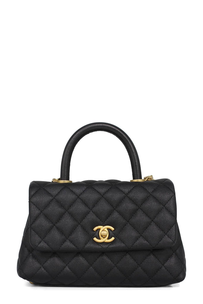 Quilted Caviar Mini Coco Top Handle Black with Gold Hardware - CHANEL