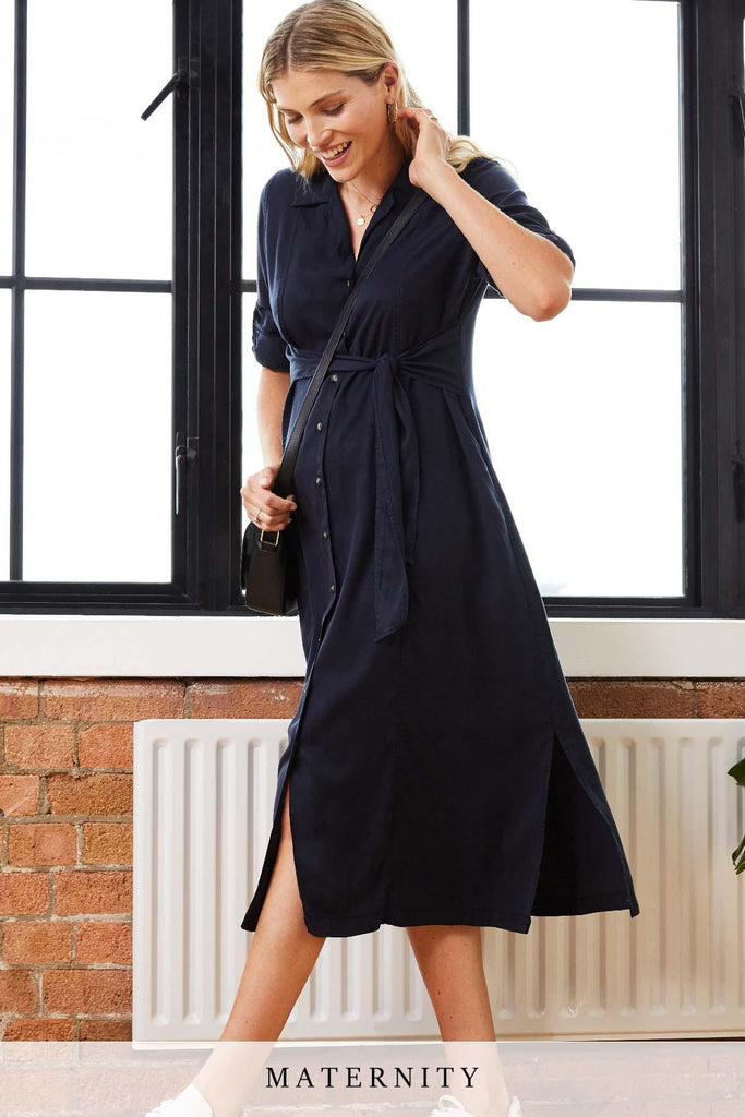 Kelsy Maternity Dress with Tencel™ in Classic Navy - Isabella Oliver