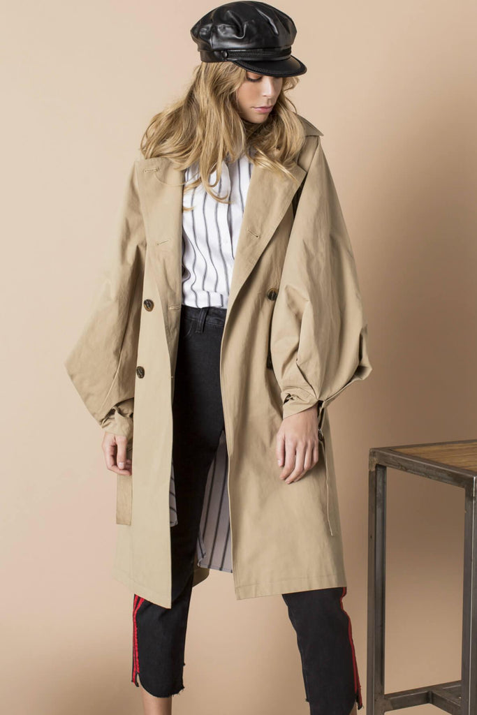 Charissa Trench Beige With Bishop Sleeves - Jovonna