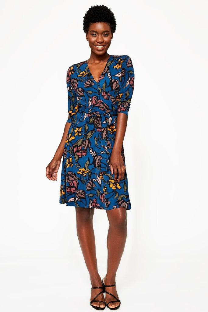 Perfect Wrap Dress in Tulips Poseidon (Petite) - Leota