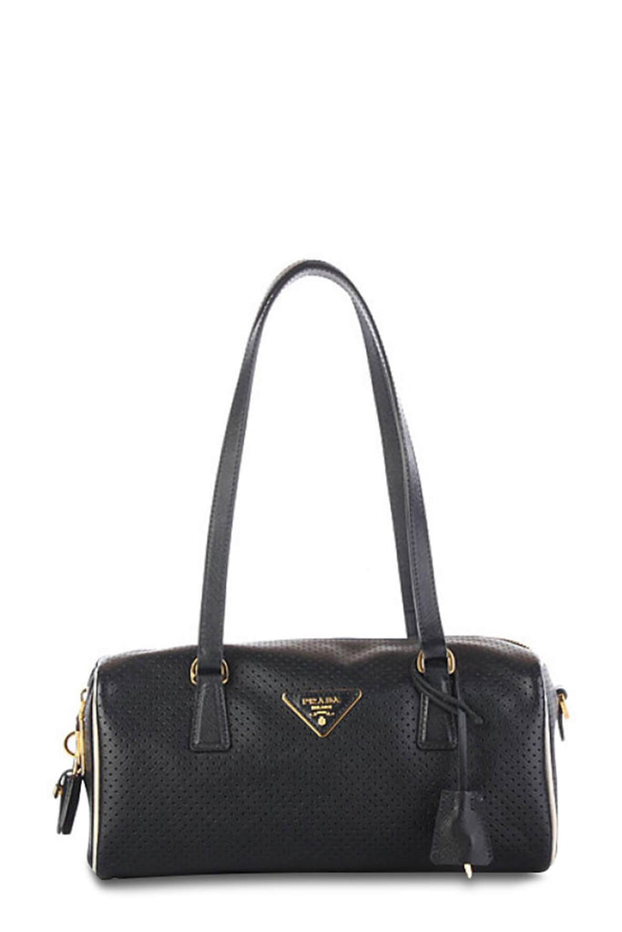 Perforated Saffiano Fori Top Handle Nero Cera - Prada