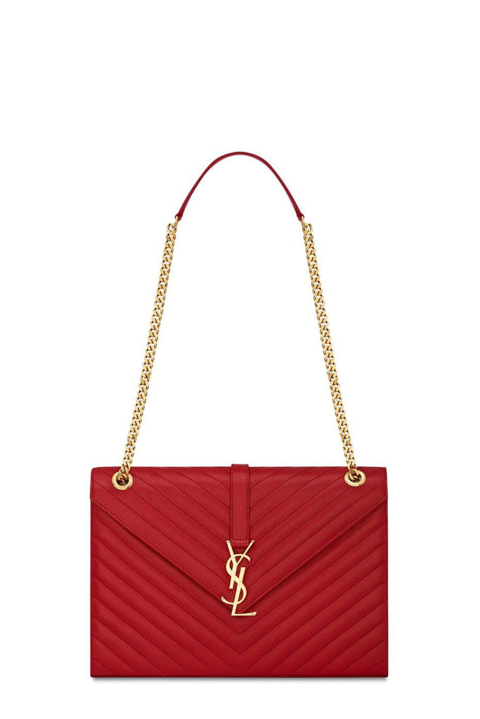 Large Matelasse Monogram Envelope Bag Lipstick Red - SAINT LAURENT