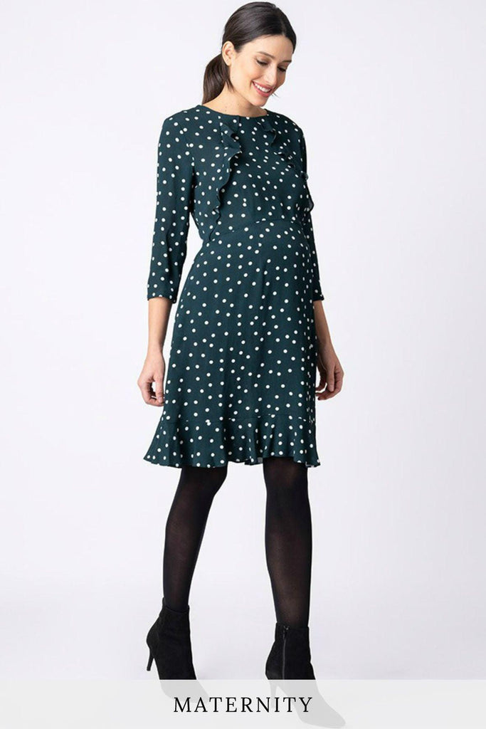 Polka Dot Frill Maternity & Nursing Dress - Seraphine