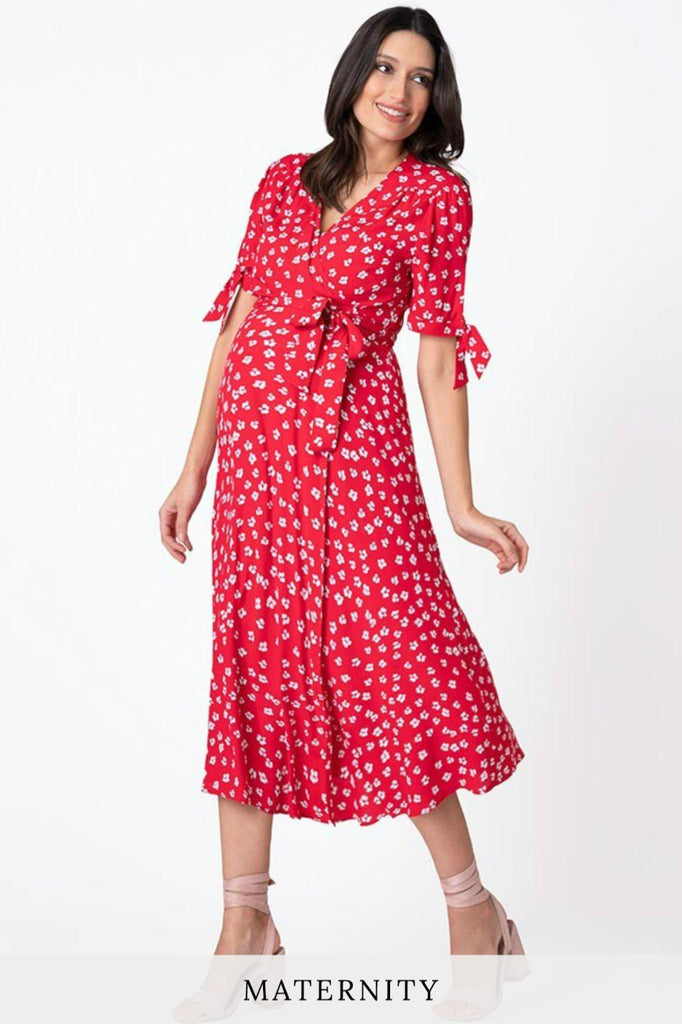 Bessie Midi Wrap Maternity Dress Red - Seraphine